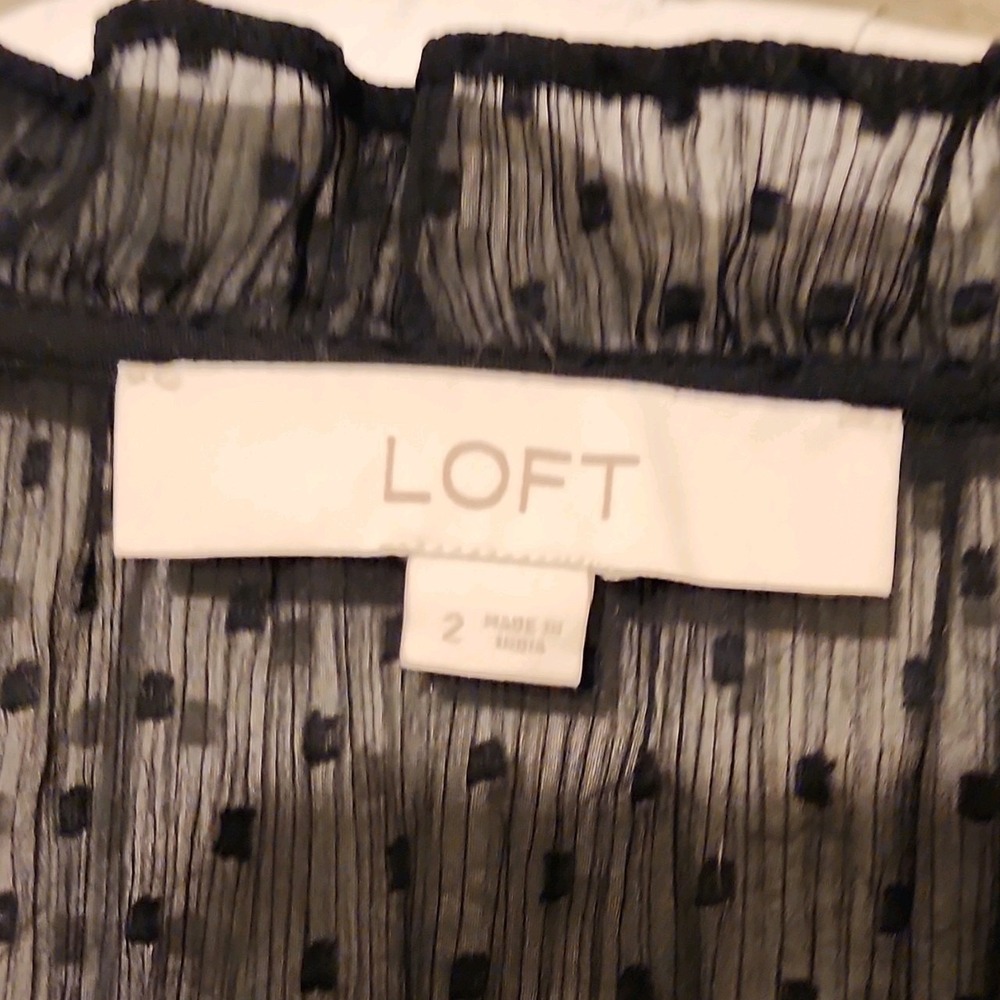 LOFT Black Polka Dot‎ Chiffon V-Neck Long Sleeve Ruffle Hem Dress Size 2 - Picture 2 of 6